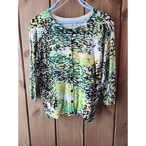 Vtg Y2K Joseph A Sweater Cardigan Womens S 90s Green, Blk,yellow Abstract